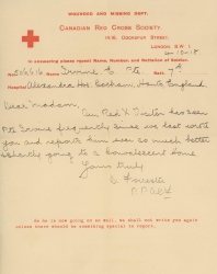 Letter regarding a soldiers injury on the front 1918