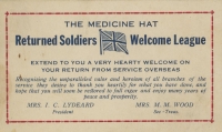 Card from the Medicine Hat Returned Soldier Welcome League